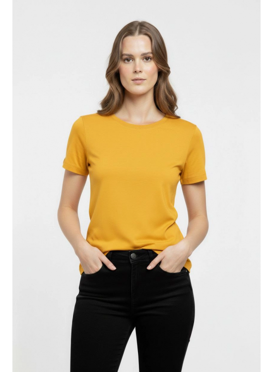 Kadın T-Shirt Bisiklet Yaka Slim Fit Likralı Tişört Yazlık Basic Body - Sarı Kadın T-Shirt Bisiklet Yaka Slim Fit Likralı Tişört Yazlık Basic Body - Sarı