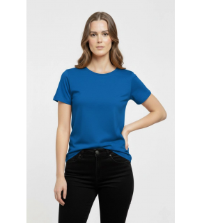 Kadın T-Shirt Bisiklet Yaka Slim Fit Likralı Tişört Yazlık Basic Body - İndigo