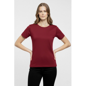 Kadın T-Shirt Bisiklet Yaka Slim Fit Likralı Tişört Yazlık Basic Body - Bordo