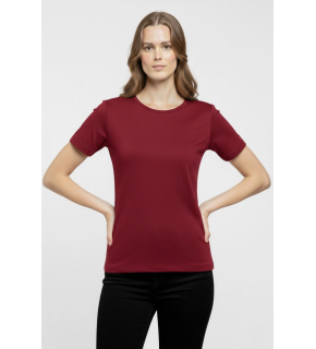 Kadın T-Shirt Bisiklet Yaka Slim Fit Likralı Tişört Yazlık Basic Body - Bordo