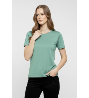Kadın T-Shirt Bisiklet Yaka Slim Fit Likralı Tişört Yazlık Basic Body - Mint Yeşili