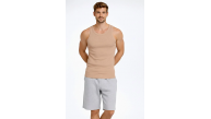 Erkek Spor Slimfit Fitilli Kaşkorse Arka Basklı Atlet 2'li Set Kahverengi-Beyaz Erkek Spor Slimfit Fitilli Kaşkorse Arka Basklı Atlet 2'li Set Kahverengi-Beyaz