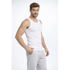 Erkek Spor Slimfit Fitilli Kaşkorse Arka Basklı Atlet 2'li Set Kahverengi-Beyaz