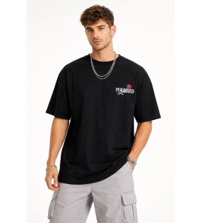 Erkek Kısa Kol Yazlık Tişört Bisiklet Yaka Baskılı Oversize T-Shirt - Siyah