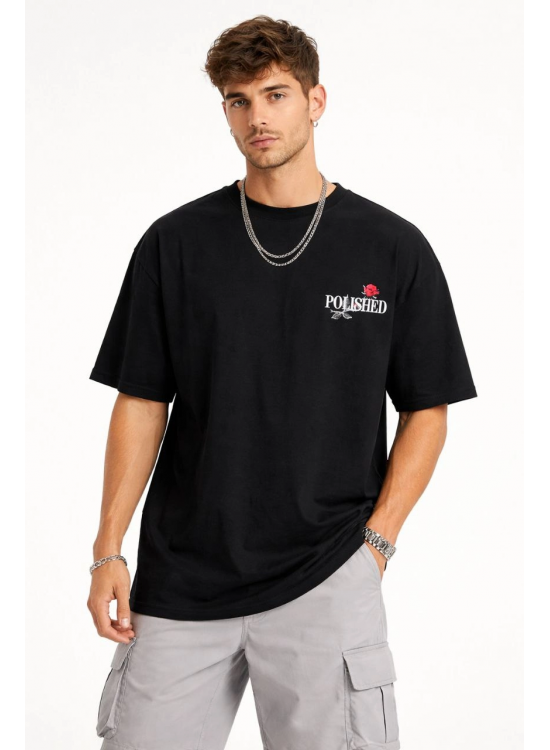 Erkek Kısa Kol Yazlık Tişört Bisiklet Yaka Baskılı Oversize T-Shirt - Siyah Erkek Kısa Kol Yazlık Tişört Bisiklet Yaka Baskılı Oversize T-Shirt - Siyah