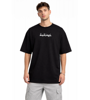 Erkek Kısa Kol Yazlık Tişört Bisiklet Yaka Baskılı Oversize T-Shirt - Siyah