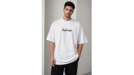 Erkek Kısa Kol Yazlık Tişört Bisiklet Yaka Baskılı Oversize T-Shirt - Beyaz