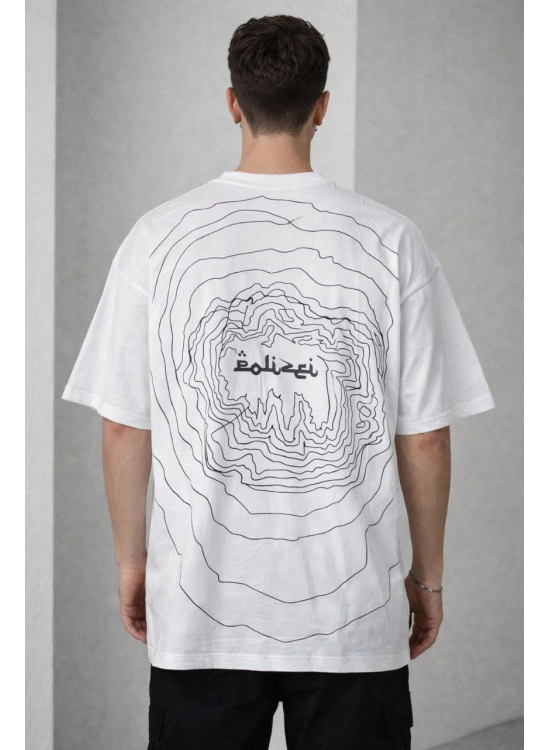 Erkek Kısa Kol Yazlık Tişört Bisiklet Yaka Baskılı Oversize T-Shirt - Beyaz