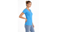 Kadın V Yaka Tişört Kısa Kol Slim Fit T-shirt 3'lü Set Pembe-Açık Mavi-Ekru Kadın V Yaka Tişört Kısa Kol Slim Fit T-shirt 3'lü Set Pembe-Açık Mavi-Ekru