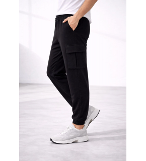 Erkek Jogger Eşofman Altı Kargo Cepli Lastikli Paça Spor Pantolon - Siyah