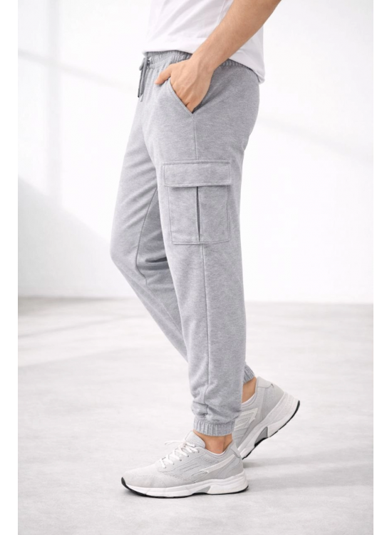 Erkek Jogger Eşofman Altı Kargo Cepli Lastikli Paça Spor Pantolon - Gri Erkek Jogger Eşofman Altı Kargo Cepli Lastikli Paça Spor Pantolon - Gri