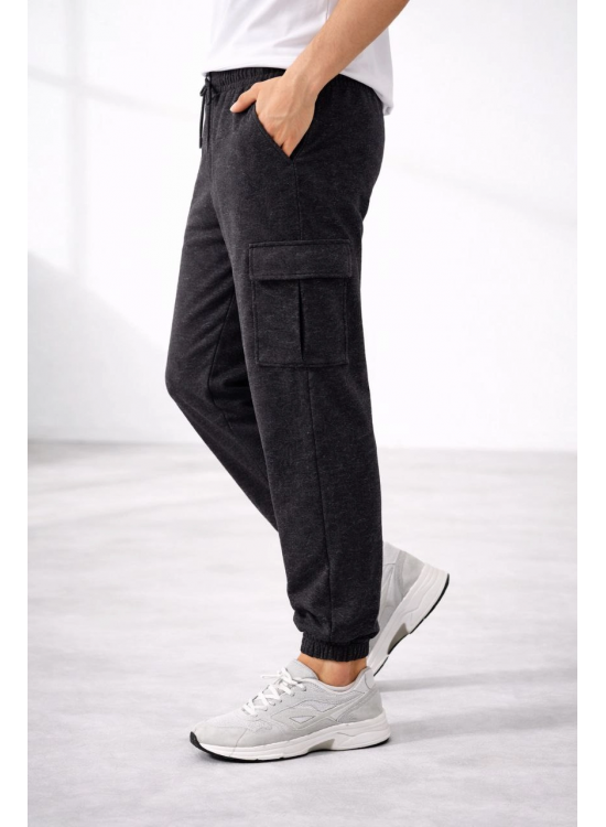 Erkek Jogger Eşofman Altı Kargo Cepli Lastikli Paça Spor Pantolon - Füme Erkek Jogger Eşofman Altı Kargo Cepli Lastikli Paça Spor Pantolon - Füme