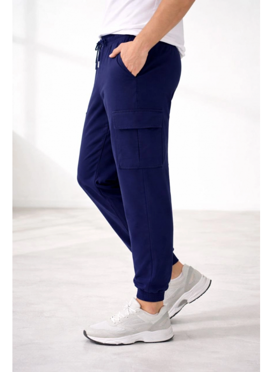 Erkek Jogger Eşofman Altı Kargo Cepli Lastikli Paça Spor Pantolon - Lacivert Erkek Jogger Eşofman Altı Kargo Cepli Lastikli Paça Spor Pantolon - Lacivert