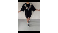 Kadın Kısa Kol Yazlık Tişört Bisiklet Yaka Baskılı Oversize T-Shirt - Siyah Kadın Kısa Kol Yazlık Tişört Bisiklet Yaka Baskılı Oversize T-Shirt - Siyah