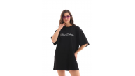 Kadın Kısa Kol Yazlık Tişört Bisiklet Yaka Baskılı Oversize T-Shirt - Siyah Kadın Kısa Kol Yazlık Tişört Bisiklet Yaka Baskılı Oversize T-Shirt - Siyah
