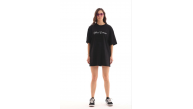 Kadın Kısa Kol Yazlık Tişört Bisiklet Yaka Baskılı Oversize T-Shirt - Siyah Kadın Kısa Kol Yazlık Tişört Bisiklet Yaka Baskılı Oversize T-Shirt - Siyah