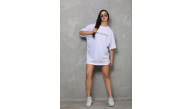 Kadın Kısa Kol Yazlık Tişört Bisiklet Yaka Baskılı Oversize T-Shirt - Beyaz Kadın Kısa Kol Yazlık Tişört Bisiklet Yaka Baskılı Oversize T-Shirt - Beyaz