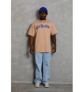 Erkek Baskılı T-Shirt Kısa Kol Bisiklet Yaka Regular Fit Tişört - Bej