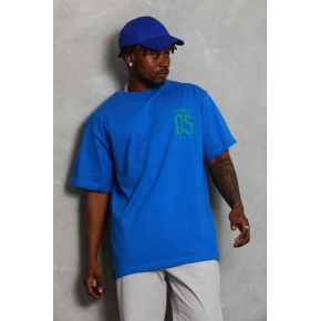 Erkek Baskılı T-Shirt Kısa Kol Bisiklet Yaka Regular Fit Tişört - Saks Mavisi