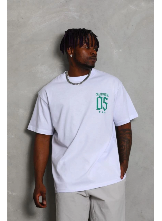 Erkek Baskılı T-Shirt Kısa Kol Bisiklet Yaka Regular Fit Tişört - Beyaz