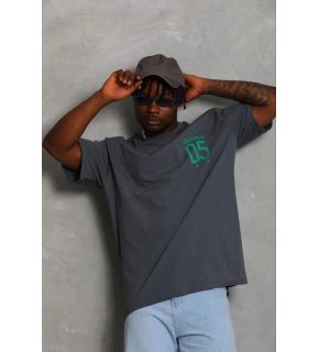 Erkek Baskılı T-Shirt Kısa Kol Bisiklet Yaka Regular Fit Rahat Tişört - Füme
