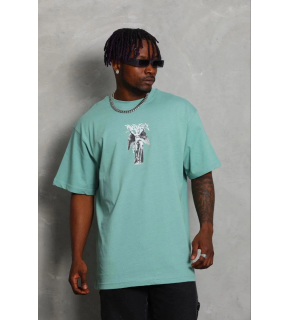 Erkek Baskılı T-Shirt Kısa Kol Bisiklet Yaka Regular Fit Tişört - Mint Yeşili