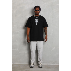 Erkek Baskılı T-Shirt Kısa Kol Bisiklet Yaka Regular Fit Tişört - Siyah