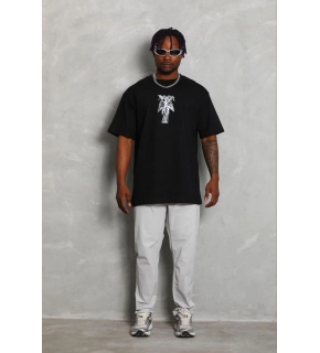 Erkek Baskılı T-Shirt Kısa Kol Bisiklet Yaka Regular Fit Tişört - Siyah