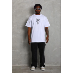 Erkek Baskılı T-Shirt Kısa Kol Bisiklet Yaka Regular Fit Tişört - Beyaz