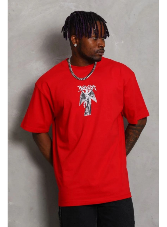Erkek Baskılı T-Shirt Kısa Kol Bisiklet Yaka Regular Fit Tişört - Kırmızı
