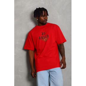 Erkek Baskılı T-Shirt Kısa Kol Bisiklet Yaka Regular Fit Tişört - Kırmızı