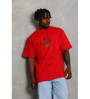 Erkek Baskılı T-Shirt Kısa Kol Bisiklet Yaka Regular Fit Tişört - Kırmızı