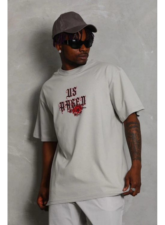 Erkek Baskılı T-Shirt Kısa Kol Bisiklet Yaka Regular Fit Tişört - Gri Erkek Baskılı T-Shirt Kısa Kol Bisiklet Yaka Regular Fit Tişört - Gri