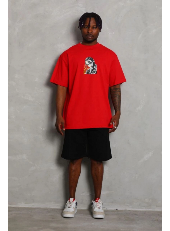 Erkek Baskılı T-Shirt Kısa Kol Bisiklet Yaka Regular Fit Tişört - Kırmızı Erkek Baskılı T-Shirt Kısa Kol Bisiklet Yaka Regular Fit Tişört - Kırmızı