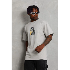 Erkek Baskılı T-Shirt Kısa Kol Bisiklet Yaka Regular Fit Tişört - Gri