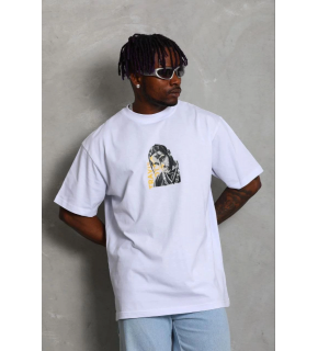 Erkek Baskılı T-Shirt Kısa Kol Bisiklet Yaka Regular Fit Tişört - Beyaz