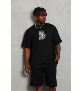 Erkek Baskılı T-Shirt Kısa Kol Bisiklet Yaka Regular Fit Tişört - Siyah