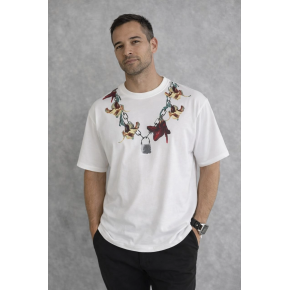 Erkek Baskılı T-Shirt Kısa Kol Bisiklet Yaka Regular Fit Tişört - Beyaz