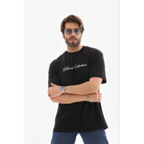 Erkek Baskılı T-Shirt Kısa Kol Bisiklet Yaka Regular Fit Tişört - Siyah