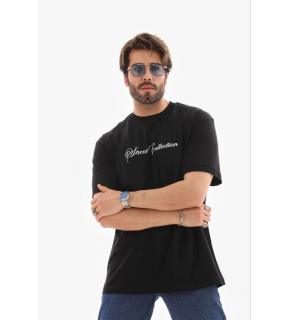 Erkek Baskılı T-Shirt Kısa Kol Bisiklet Yaka Regular Fit Tişört - Siyah