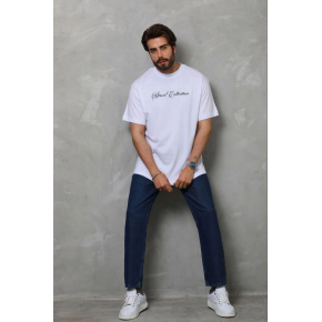 Erkek Baskılı T-Shirt Kısa Kol Bisiklet Yaka Regular Fit Tişört - Beyaz