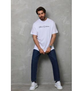 Erkek Baskılı T-Shirt Kısa Kol Bisiklet Yaka Regular Fit Tişört - Beyaz