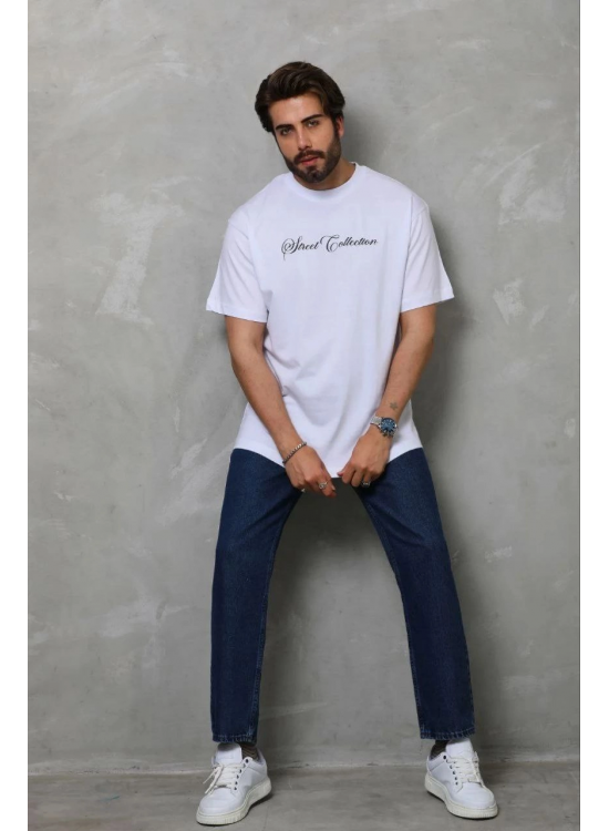 Erkek Baskılı T-Shirt Kısa Kol Bisiklet Yaka Regular Fit Tişört - Beyaz