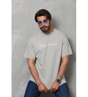 Erkek Baskılı T-Shirt Kısa Kol Bisiklet Yaka Regular Fit Tişört - Gri