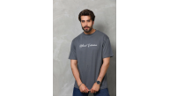 Erkek Baskılı T-Shirt Kısa Kol Bisiklet Yaka Regular Fit Tişört - Füme