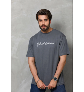 Erkek Baskılı T-Shirt Kısa Kol Bisiklet Yaka Regular Fit Tişört - Füme