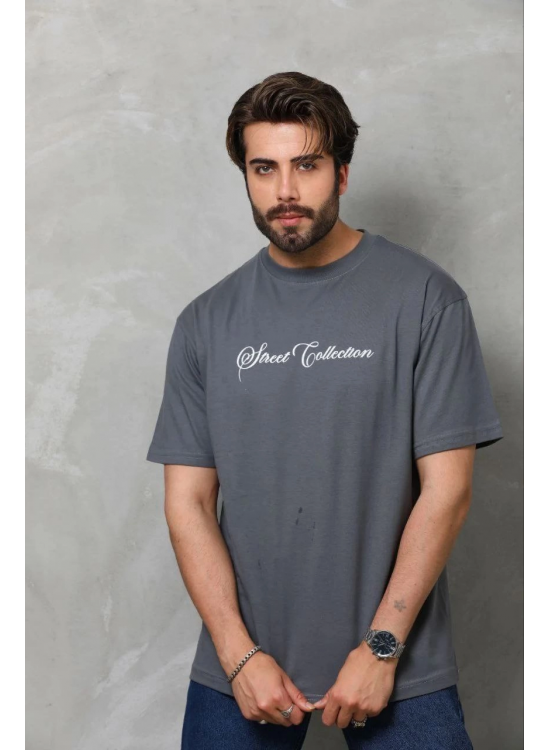Erkek Baskılı T-Shirt Kısa Kol Bisiklet Yaka Regular Fit Tişört - Füme