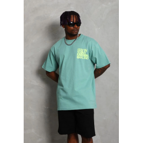 Erkek Baskılı T-Shirt Kısa Kol Bisiklet Yaka Regular Fit Tişört - Mint Yeşili
