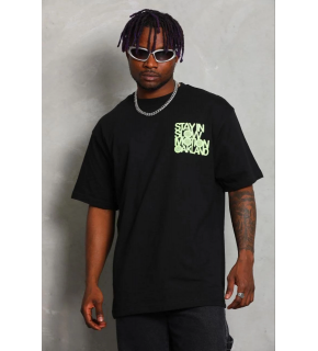 Erkek Baskılı T-Shirt Kısa Kol Bisiklet Yaka Regular Fit Tişört - Siyah