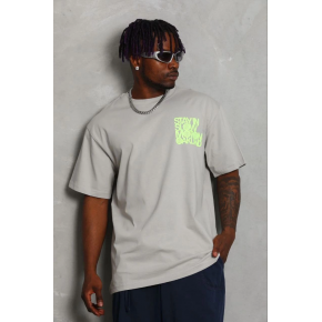 Erkek Baskılı T-Shirt Kısa Kol Bisiklet Yaka Regular Fit Tişört - Gri